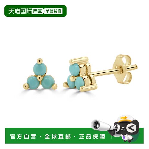 自营sabrina14K Yellow Gold Turquoise 3-Stone Stud Earrings -