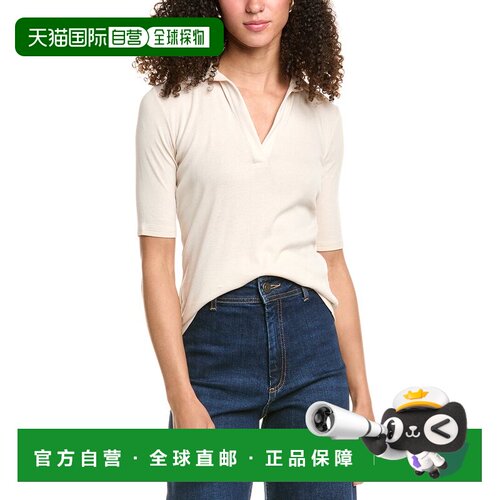 自营Vince Elbow-Sleeve Polo Shirt - beige 美国奥莱直发上衣