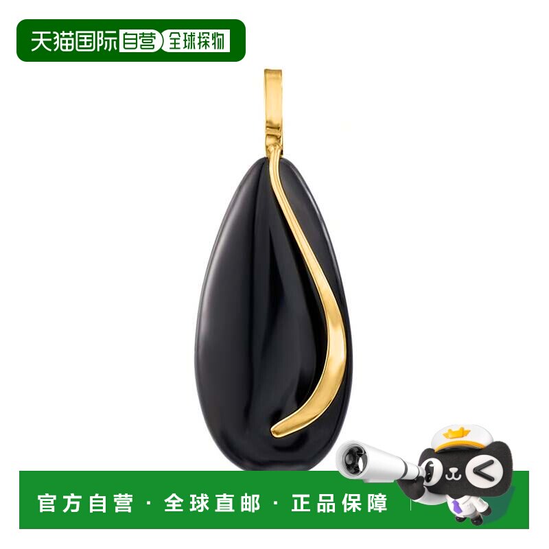 自营Ross-Simons 14 克拉黄金黑色缟玛瑙泪珠吊坠 - 黑色 美国奥