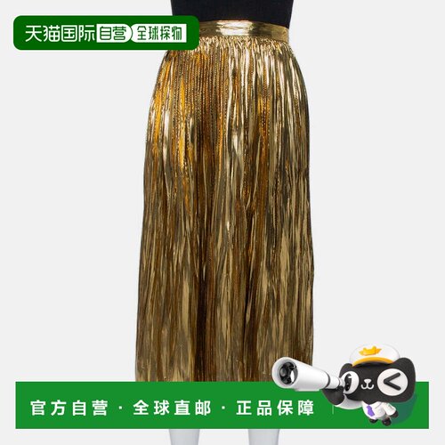自营Mes Demoiselles Gold Lurex Silk Pleated Sadiola Midi Ski