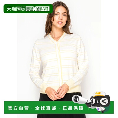 自营yal new yorkIvory Fine Knit Cardigan with Yellow Stripes