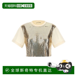 paco 带闪亮 自营 rabanne剪裁棉质上衣 美国奥 金属亮片 黄色