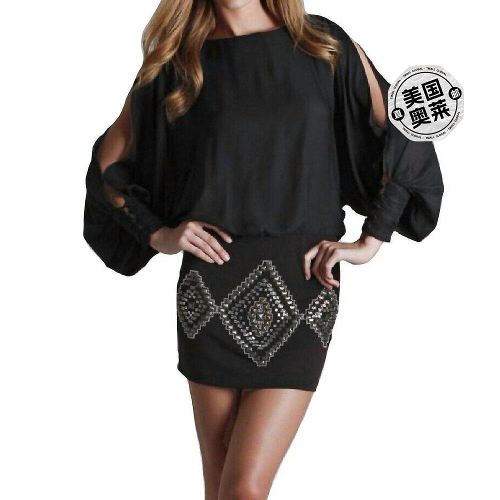 hale bob黑色真丝乔其纱早秋新款连衣裙 黑色 【美国奥莱】直发