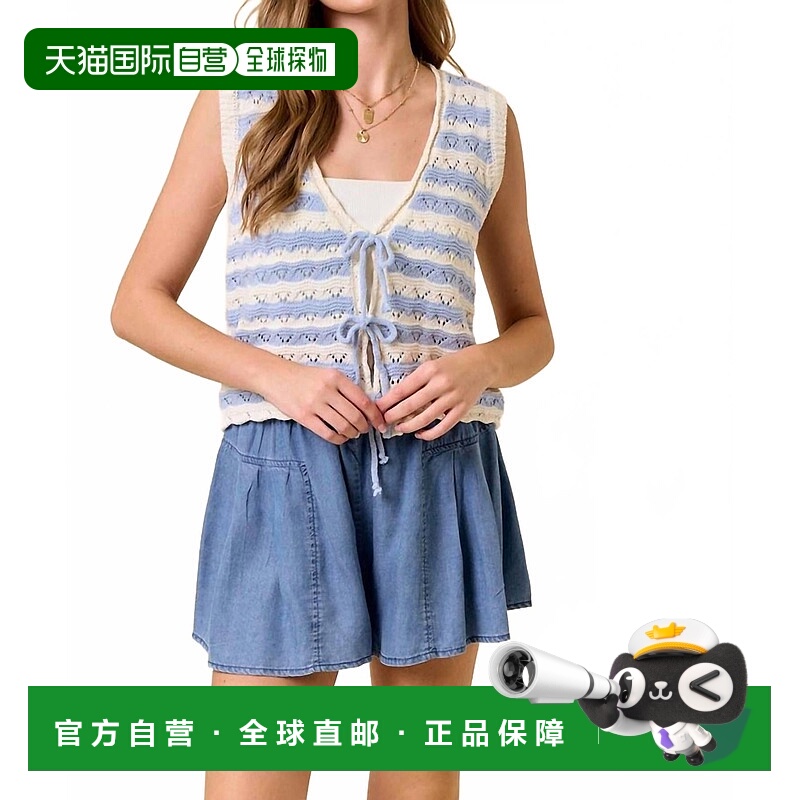 自营doe and raeScallop Ribbed Tie Front Sleeveless Top In Pa