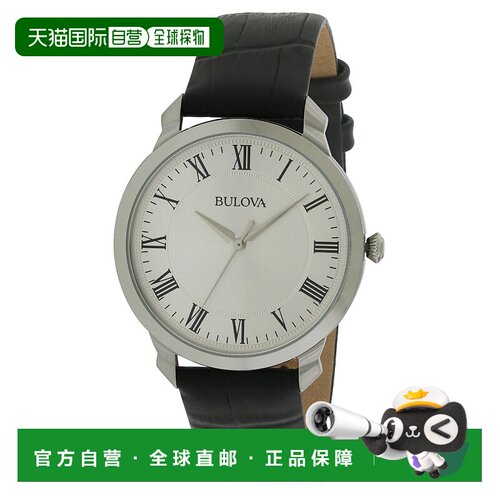 自营Bulova Leather Mens Watch - black 美国奥莱直发