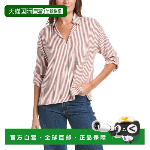 自营Max Studio Tab Sleeve Woven V-Neck Shirt - red 美国奥莱