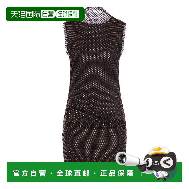 自营sportmax水钻装饰黑色无袖高领迷你连衣裙-黑色 美国奥莱直发