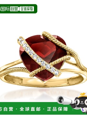 自营 Ross-Simons 石榴石心形戒指 14kt 黄金镶钻 - 红色 美国奥