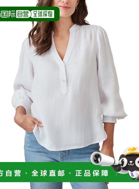 自营J.McLaughlin Rashell Linen Blouse - white 美国奥莱直发
