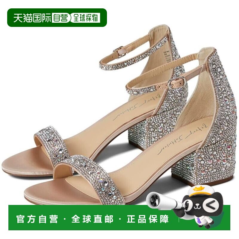 自营蓝色Betsey Johnson Mari凉鞋女式9号米色水钻块跟FZP233(米