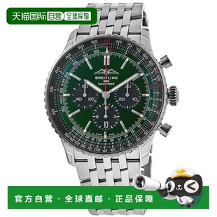 自营breitling百年灵航空计时 表 计时码 绿色表盘钢表带男 B01