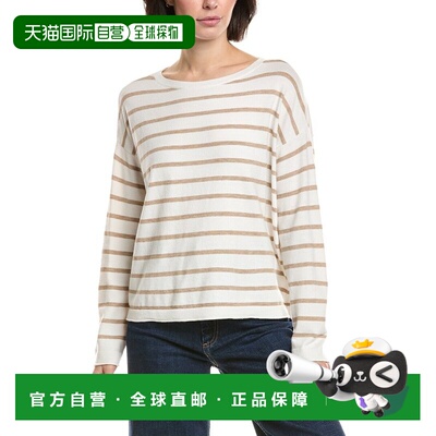 自营Vince Camuto Rolled Edge Stripe Sweater - white 美国奥莱