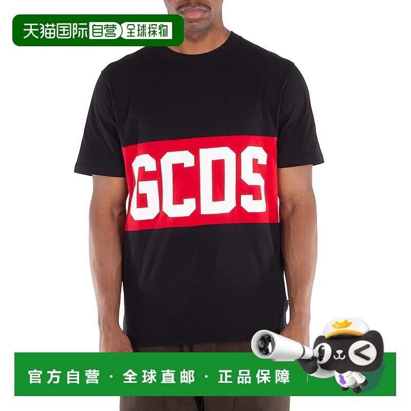 自营 GCDS黑色标志带棉T恤-黑色上衣 美国直发奥莱