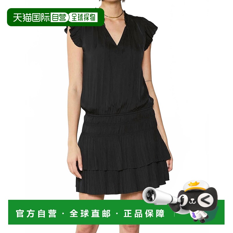 自营current airZoey褶皱迷你连衣裙，黑色 美国奥莱直发