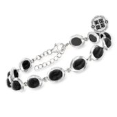 纯银 Ross 925 Simons 黑色缟玛瑙凸圆形手链 英寸 美国奥
