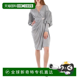 美国奥莱直 自营 Burberry女式 白镴杂色前襟褶皱气球袖 针织连衣裙