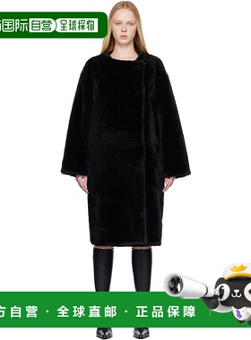 1h可退 香港直邮潮奢 toteme 女士 黑色无领毛皮大衣 254WRO0259L