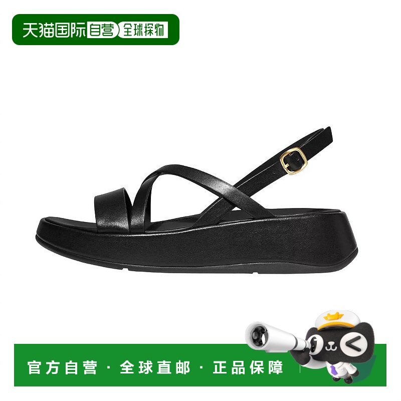 自营fitflop女式F-Mode皮革系带后带凉鞋,全黑-全黑 美国奥莱直