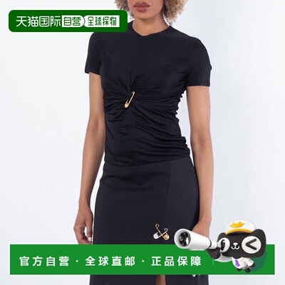 自营Versace Safety Pin Gathered Viscose Top - black 美国奥莱