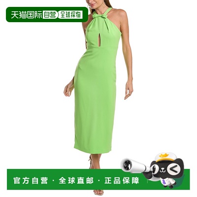 自营 ML Monique Lhuillier 蝴蝶结挂脖长连衣裙 - 绿色 美国奥莱