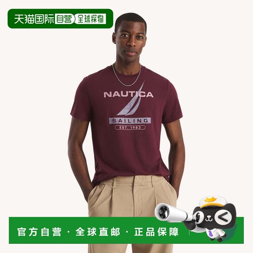 自营Nautica Mens 1983帆船图案t恤-海港勃艮第19-1627 美国奥莱