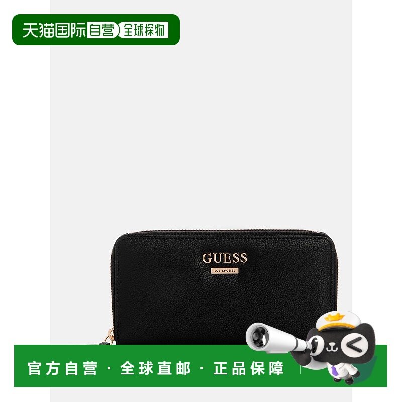 自营guessTyra Medium Zip Wallet - black floral print 美国奥