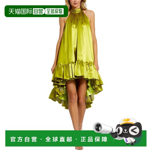 自营Mac Duggal High Neck Satin Mini Dress - green 美国奥莱直