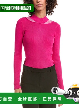 自营DKNY立领毛衣-粉红色 美国奥莱直发高领针织衫