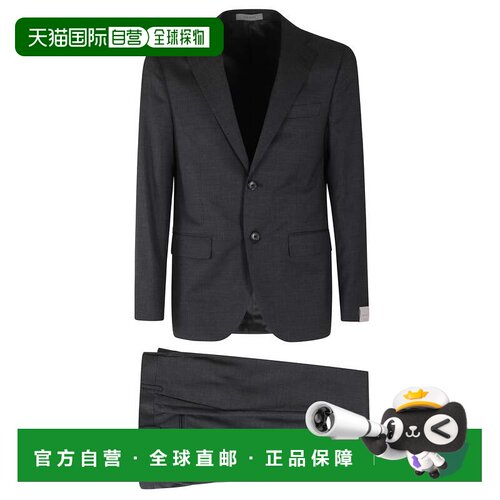 自营corneliani灰色威尔士亲王格子羊毛西装-黑色 美国奥莱直发