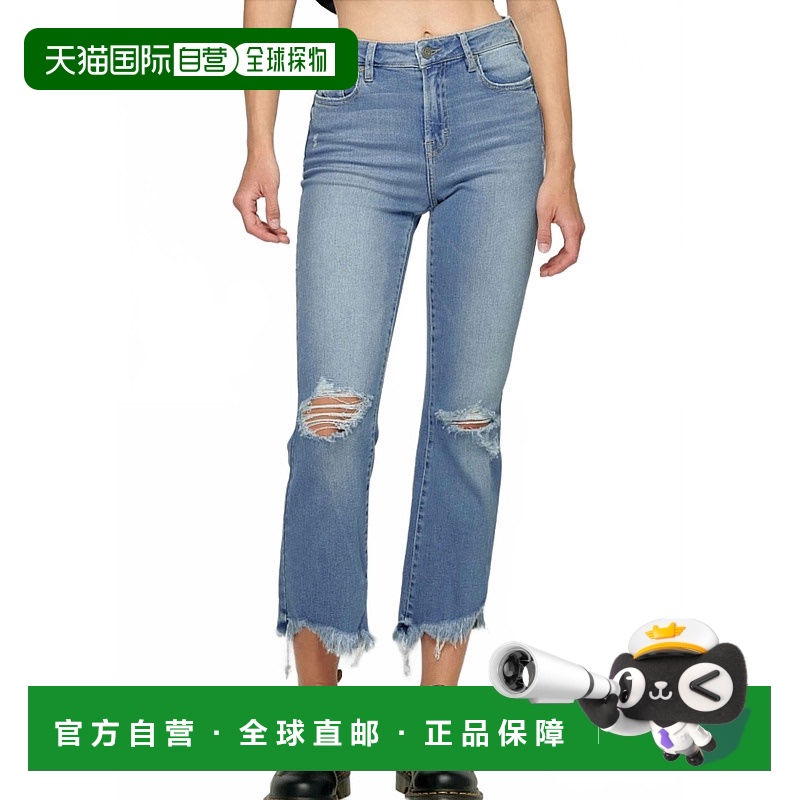 自营 hiddenHelena高腰低腰喇叭形牛仔裤,下摆不均匀,中洗-中洗