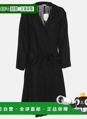 自营Marina Rinaldi Black Linen Belted Dress - black 美国奥莱