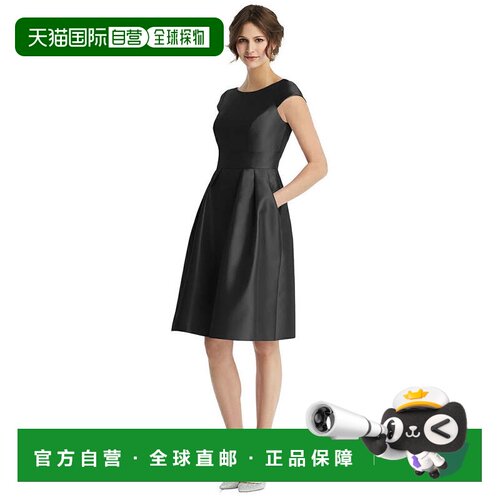 美国直邮自营alfred sung带口袋的盖袖褶皱鸡尾酒礼服 - 黑色 美