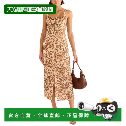 自营MINKPINK Arden Tie Linen-Blend Midi Dress - brown 美国奥
