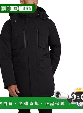 自营 Pajar男式Crispin派克大衣，带可拆卸风帽和毛皮镶边-黑色