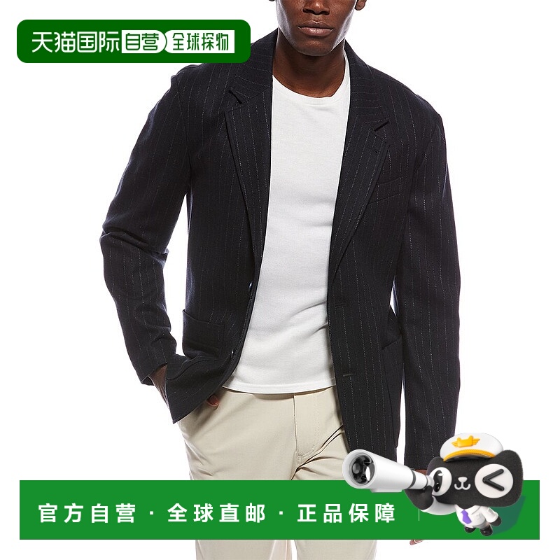 自营Vince Wool-Blend Flannel Pinstripe Blazer - black 美国奥