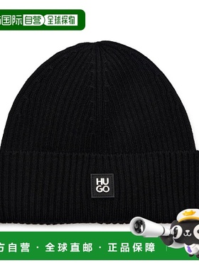 自营 hugo bossHugo男式Xola Patch标志羊毛便帽，黑色 美国奥莱