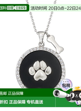 自营Ross-Simons 925 纯银黑色缟玛瑙和白色托帕石狗爪吊坠项链 -