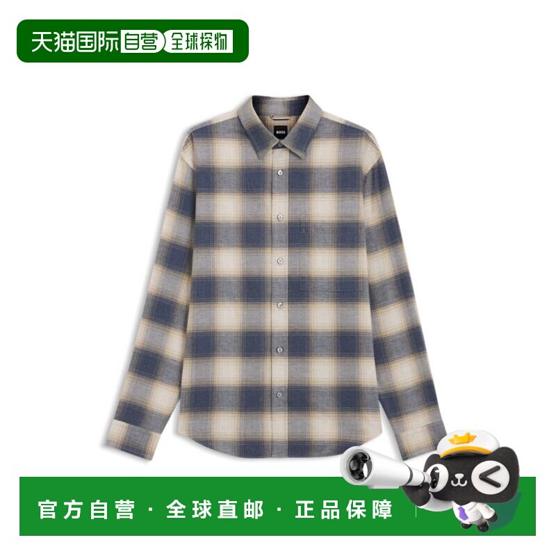 自营boss棉质法兰绒格子宽松衬衫-浅蓝色 美国奥莱直发男装图片