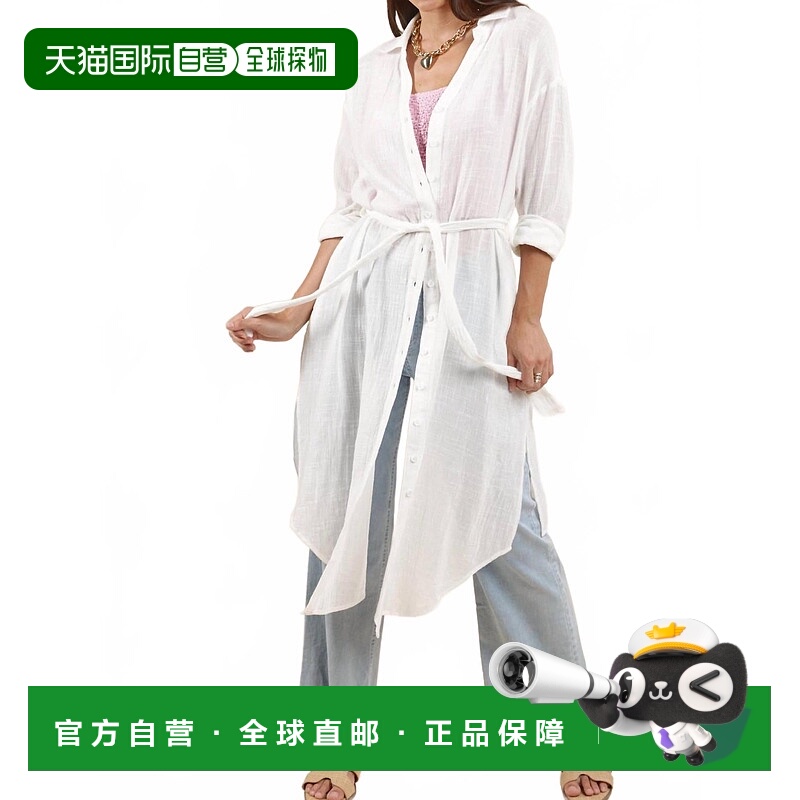 自营sadie & sageSo Cal Duster Shirt Midi Dress In White - wh
