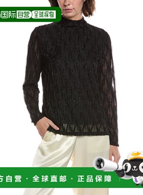 自营Anne Klein Zip Back Mock Turtleneck Top - black 美国奥莱