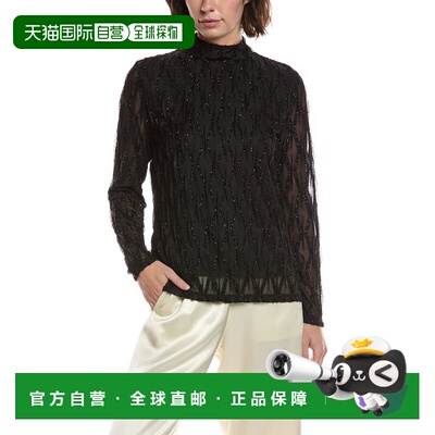 自营Anne Klein Zip Back Mock Turtleneck Top - black 美国奥莱