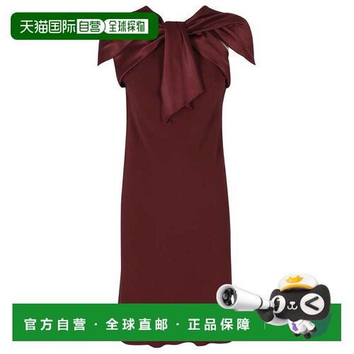 自营alberta ferretti红色Enver缎面v领蝴蝶结装饰粘胶迷你连衣裙