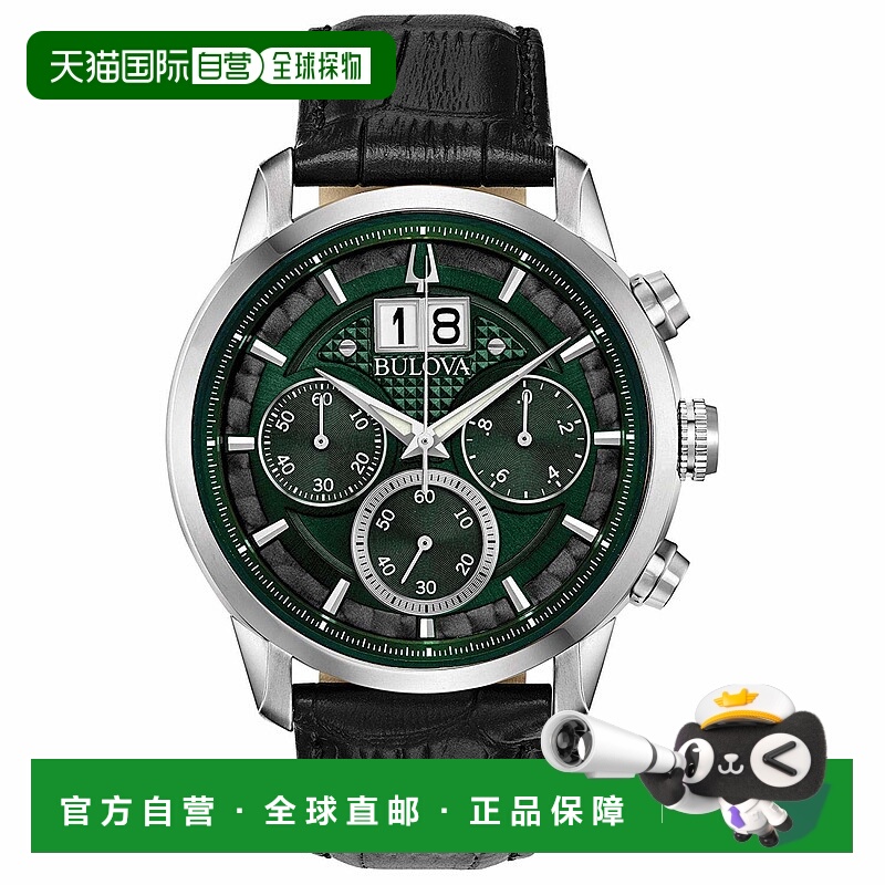 自营Bulova Sutton Leather Chronograph Mens Watch - black 美