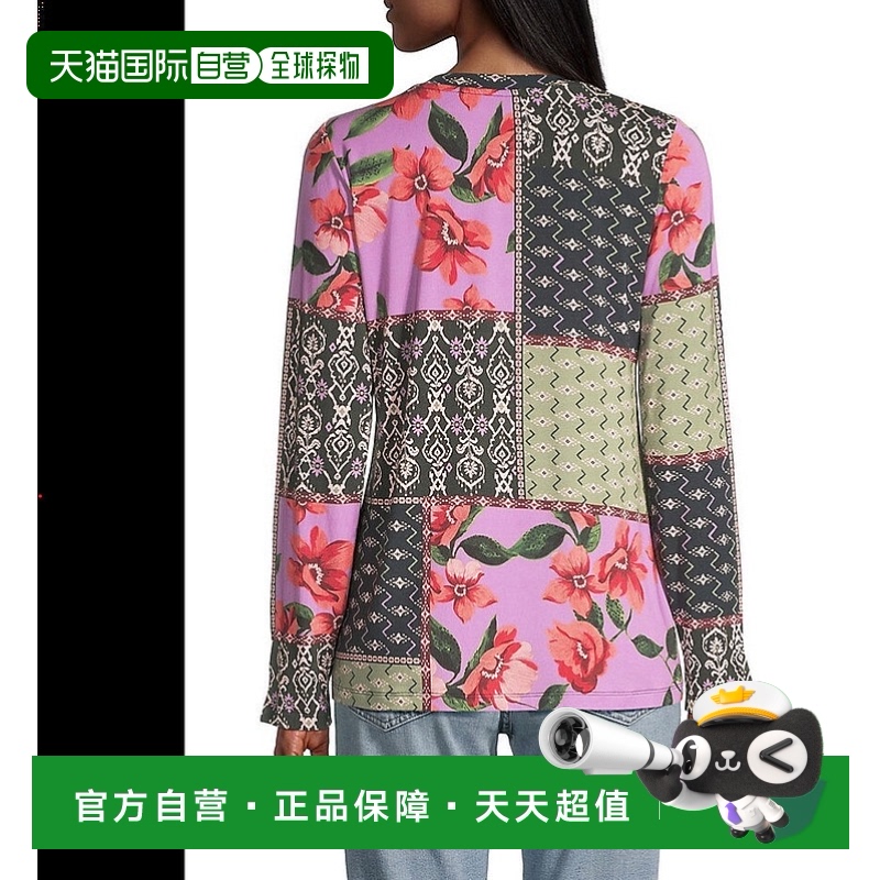 自营Johnny Was Women's Zanda Split Neck Top Multi Long Sleev