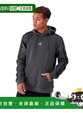 美国直邮Adidas阿迪达斯新款男士深灰色抽绳休闲连帽卫衣FJ6273
