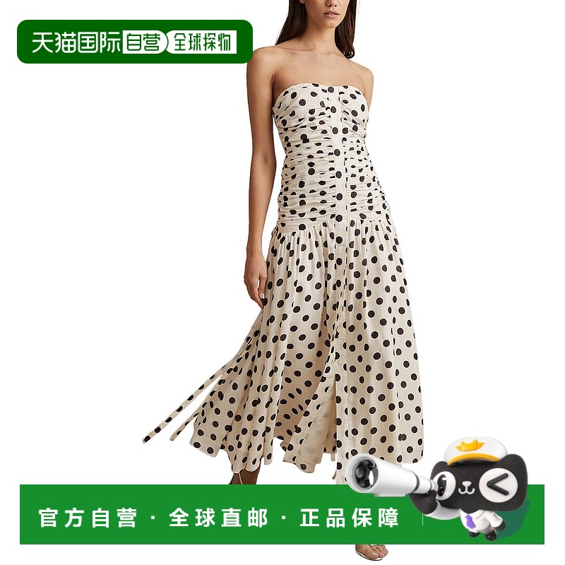 自营 Reiss Rue亚麻混纺波尔卡圆点连衣裙-白色 美国奥莱直发