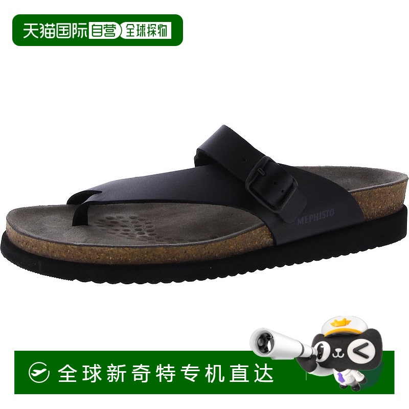 自营 mephisto女式皮革扣滑凉鞋-黑色 【美国奥莱】直发新款