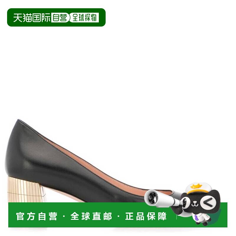 自营Bally女士Emily黑色皮革粗跟高跟鞋,品牌尺寸35 (美国尺寸4.