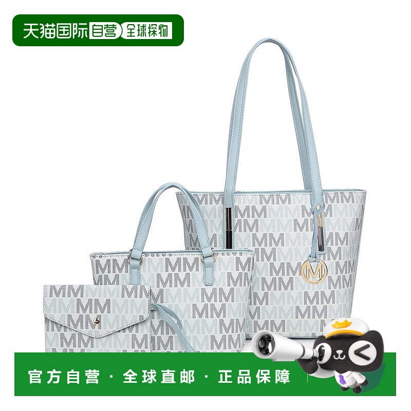 自营mia k collection3PC Aylet M手提包,带迷你包和护腕袋-浅蓝