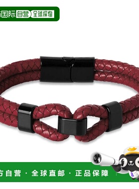 自营Bruno Magli Mens Infinity Leather Bracelet, Red - red 美